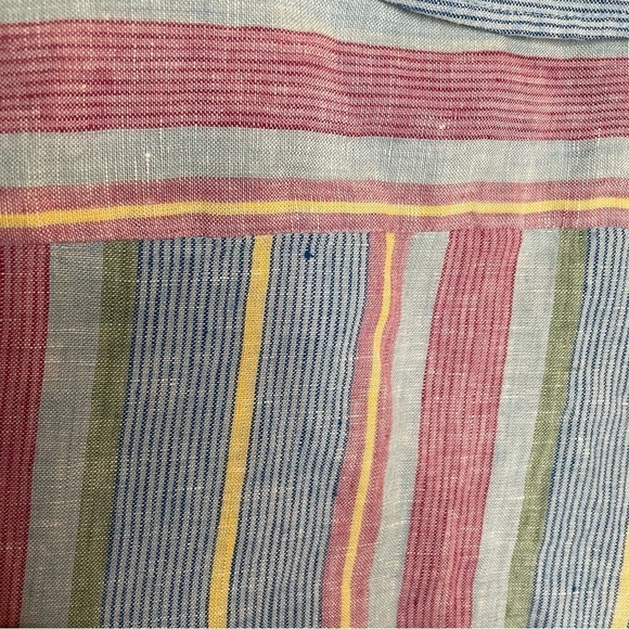 Frame Stripe High/Low Linen Shirt In Purple Multi S - Picture 15 of 16